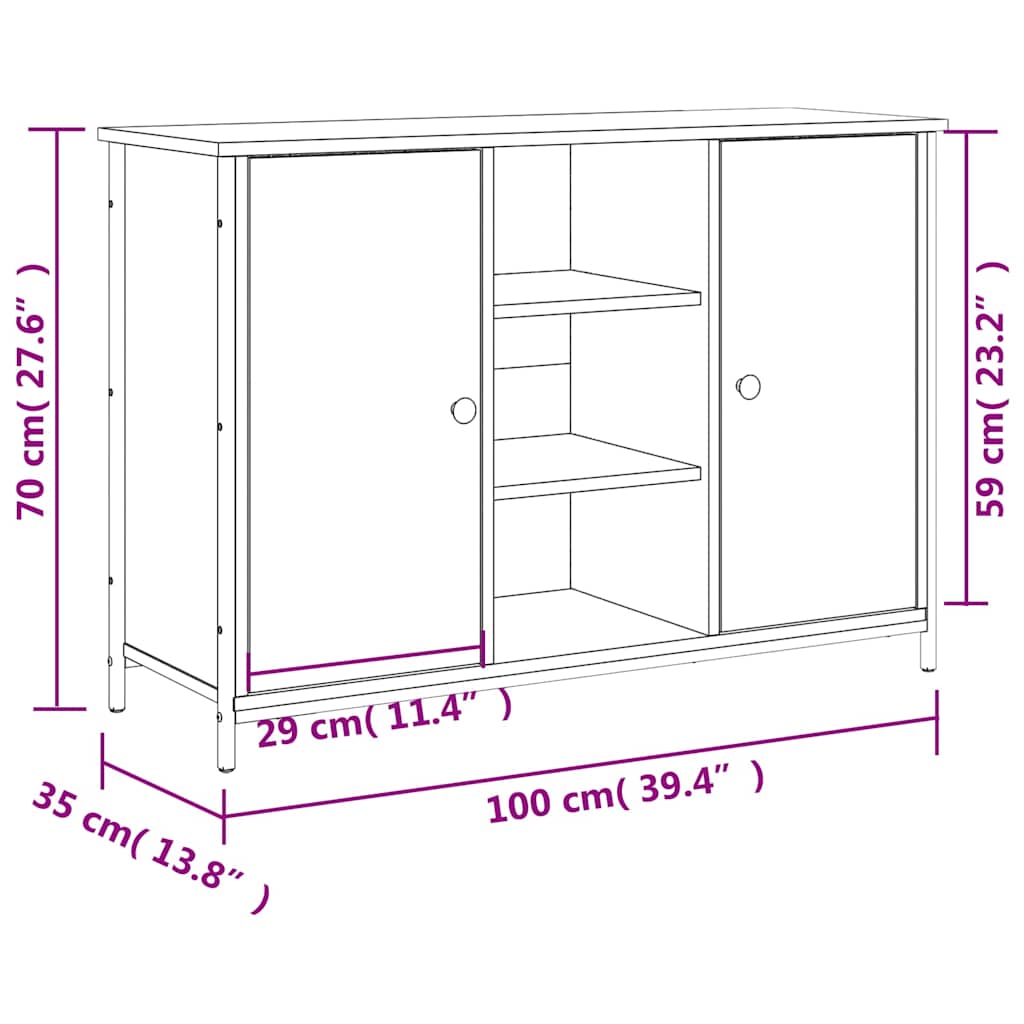 Credenza Rovere Fumo 100x35x70 cm in Legno Multistrato