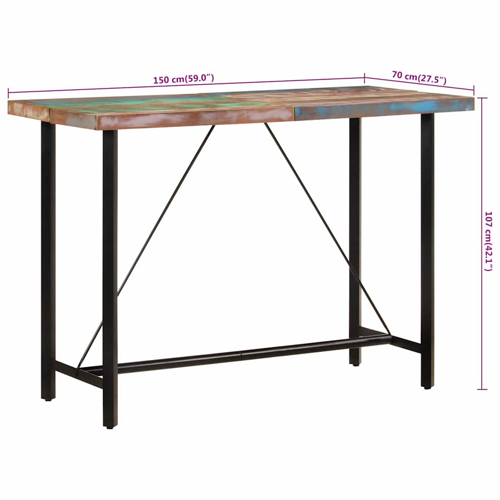 Tavolino da Bar 150x70x107cm Legno Massello di Recupero e Ferro | homemem39