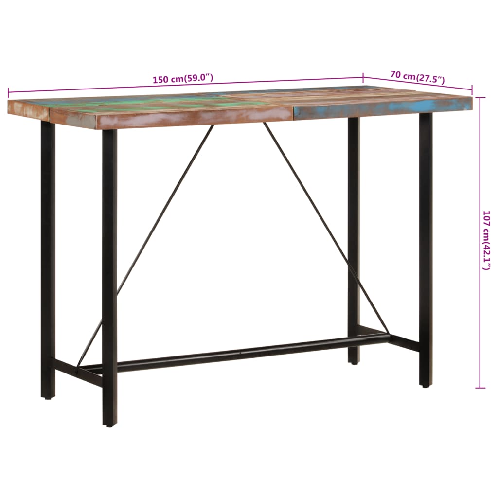 Tavolino da Bar 150x70x107cm Legno Massello di Recupero e Ferro | homemem39