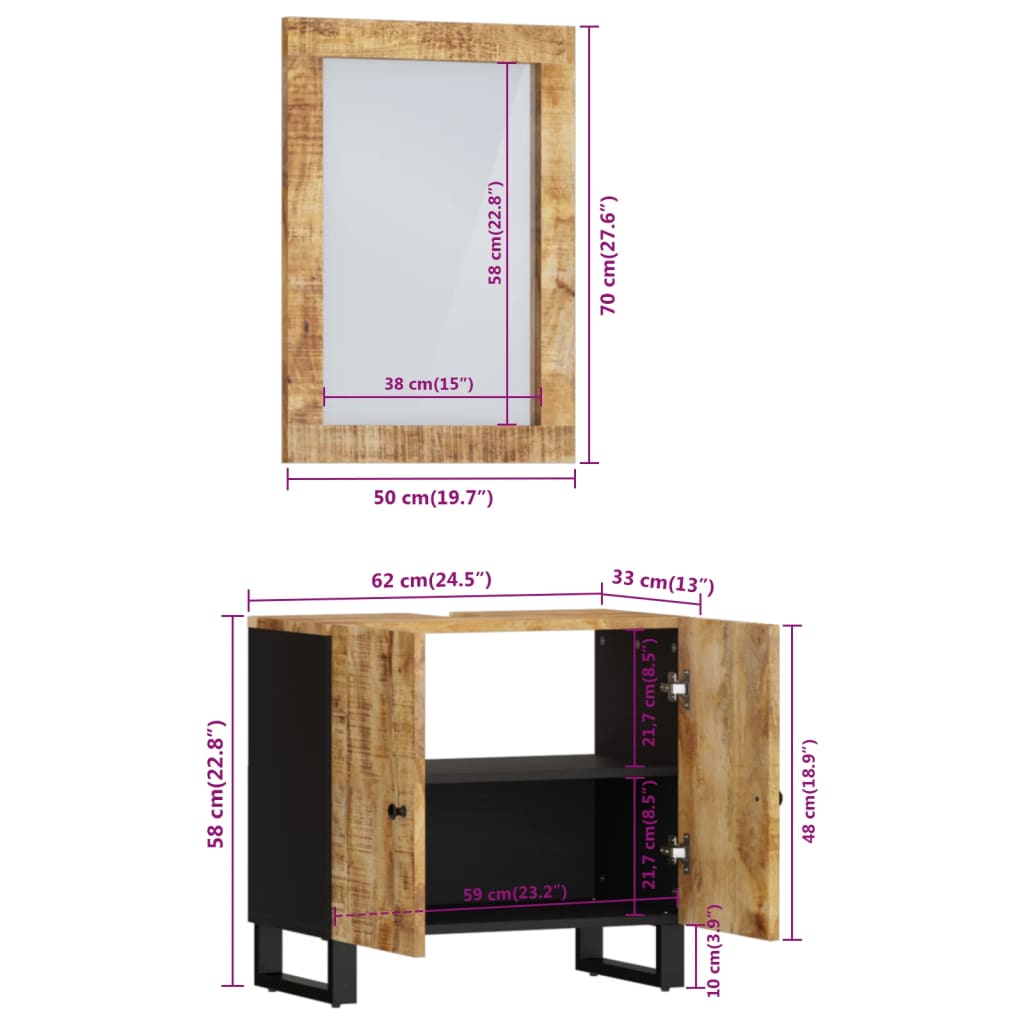 Set Mobili da Bagno 2pz in Legno Massello di Mango | homemem39