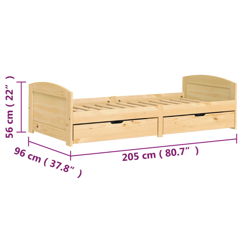 Dormeuse 2 Cassetti 90x200 cm Legno Massello Pino IRUN | homemem39