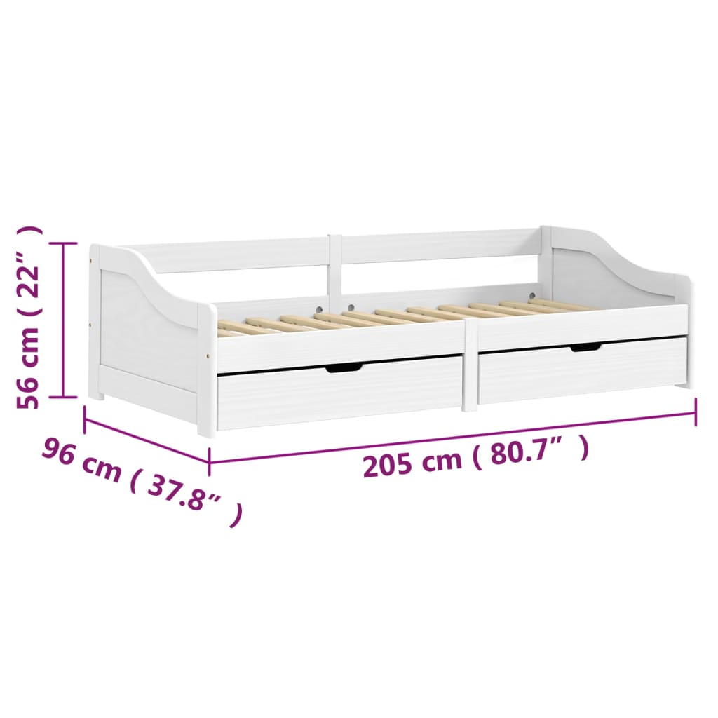 Dormeuse 2 Cassetti Bianca 90x200 cm Legno Massello Pino IRUN | homemem39