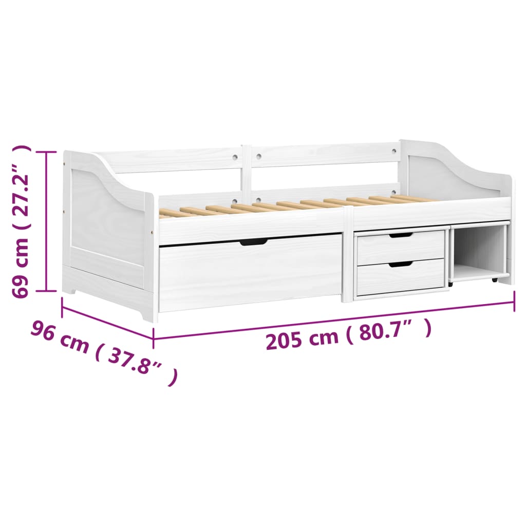 Dormeuse 3 Cassetti Bianca 90x200 cm Legno Massello Pino IRUN | homemem39