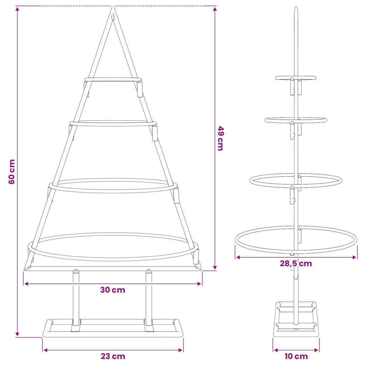 Albero di Natale Decorativo in Metallo Nero 60 cm