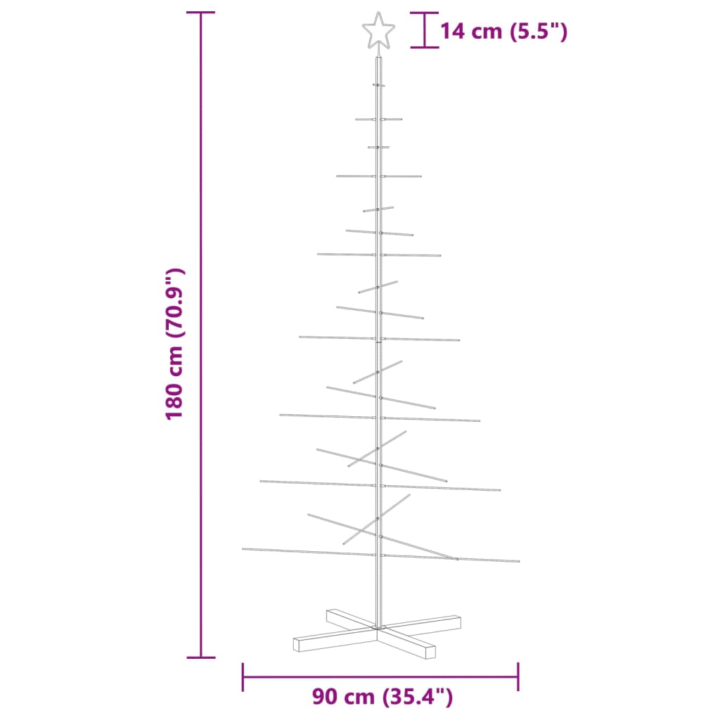 Albero di Natale in Metallo con Base in Legno Nero 180 cm | homemem39