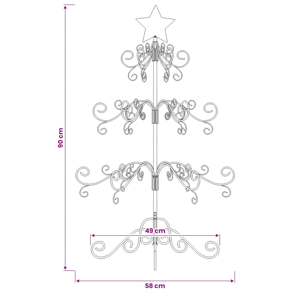 Albero di Natale Decorativo in Metallo Nero 90 cm