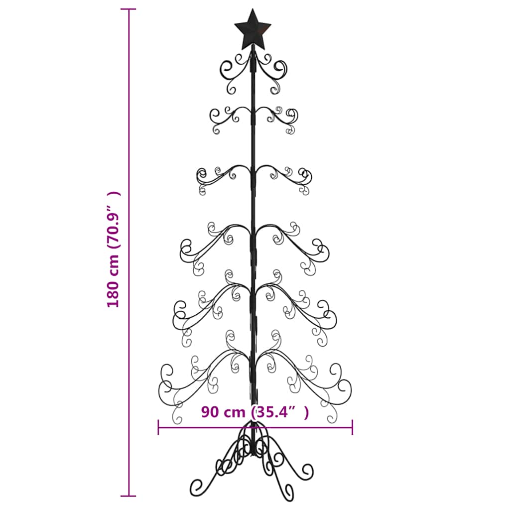 Albero di Natale Decorativo in Metallo Nero 180 cm