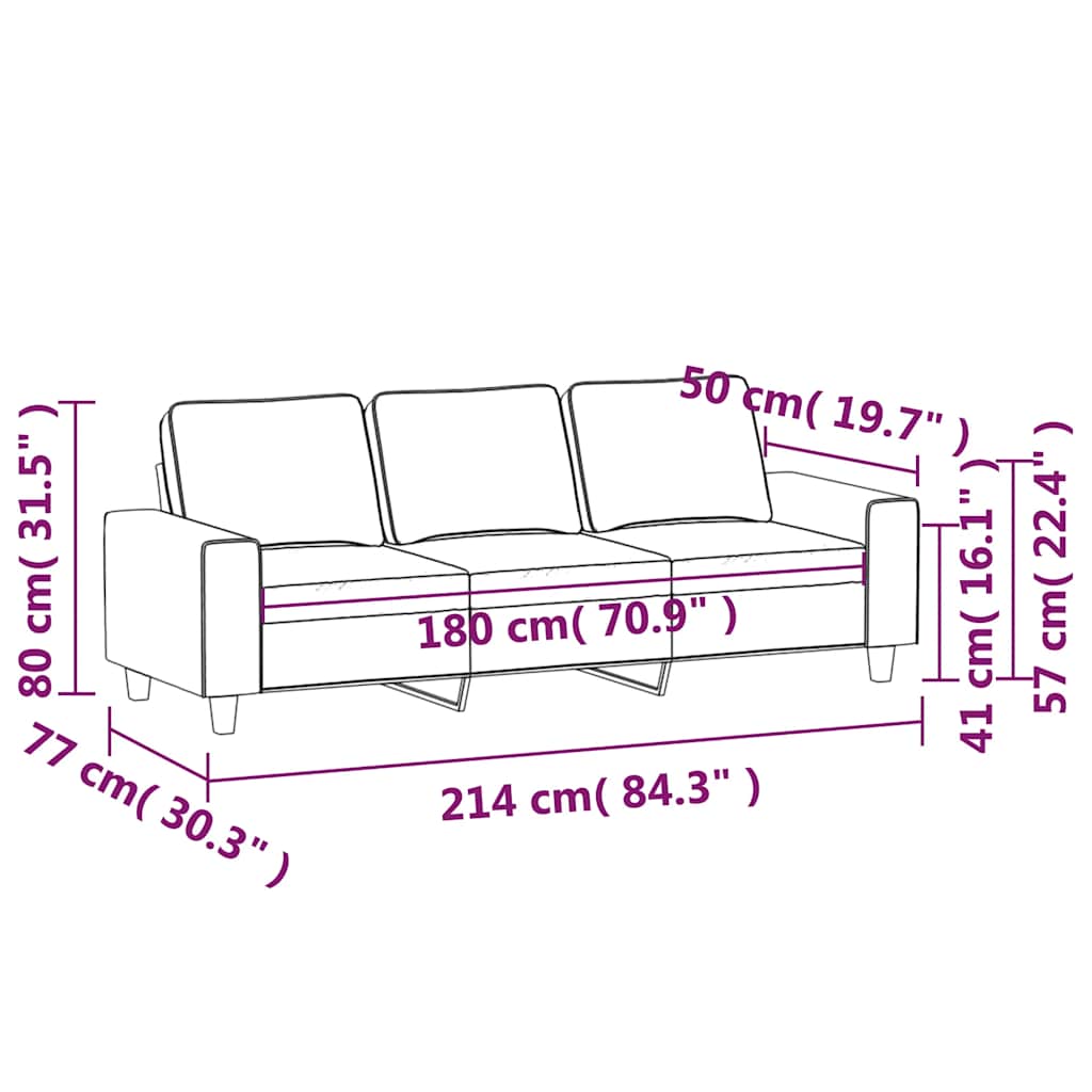 Divano a 3 Posti Nero 180 cm in Tessuto | homemem39