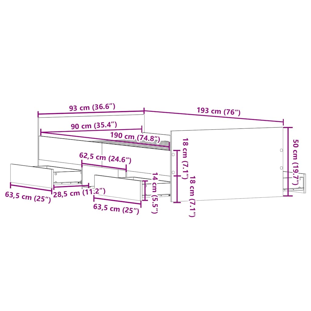 Giroletto con Testiera e Pediera Grigio Cemento 90x190 cm | homemem39