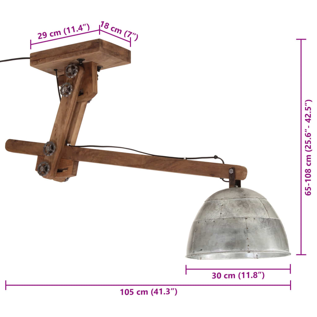 Lampada da Soffitto 25 W Argento Vintage 105x30x65-108cm E27 | homemem39