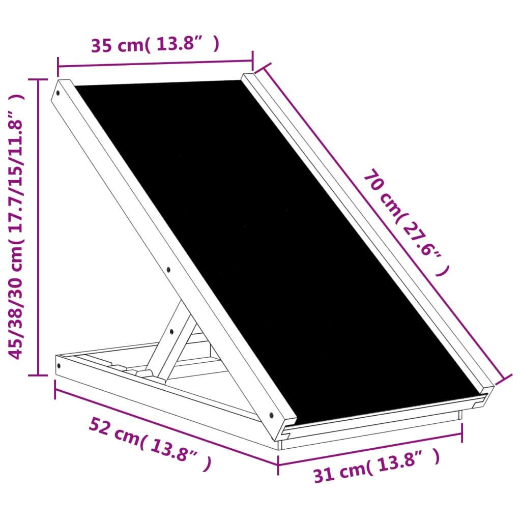 Rampa per Cani Grigia 70x35 cm in Legno Massello di Abete | homemem39