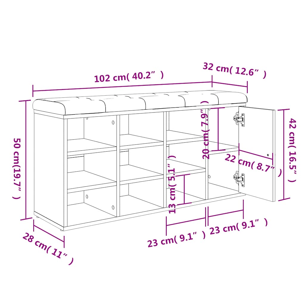 Panca Porta Scarpe Nera 102x32x50 cm in Legno Multistrato | homemem39