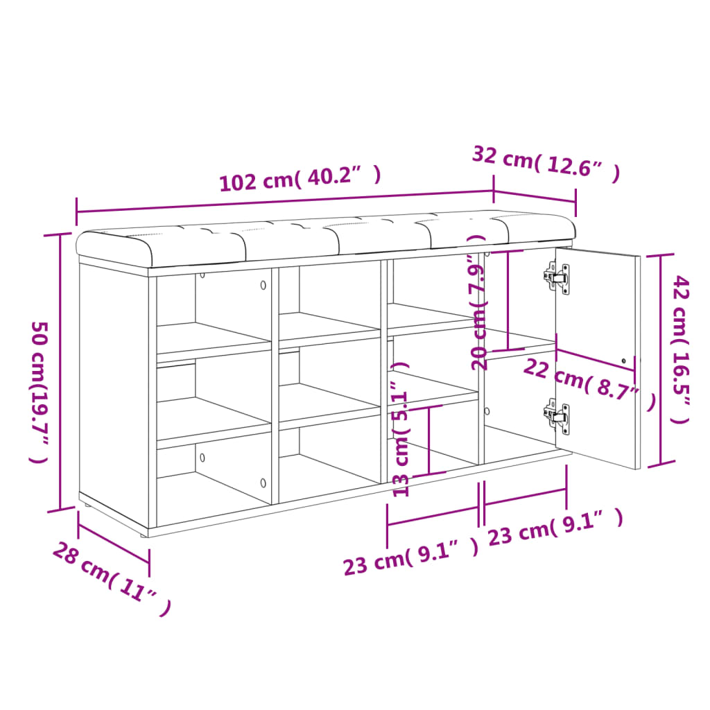 Panca Porta Scarpe Grigio Sonoma 102x32x50 cm Legno Multistrato
