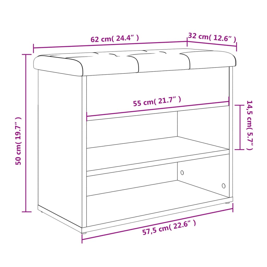 Panca Porta Scarpe Nera 62x32x50 cm in Legno Multistrato | homemem39