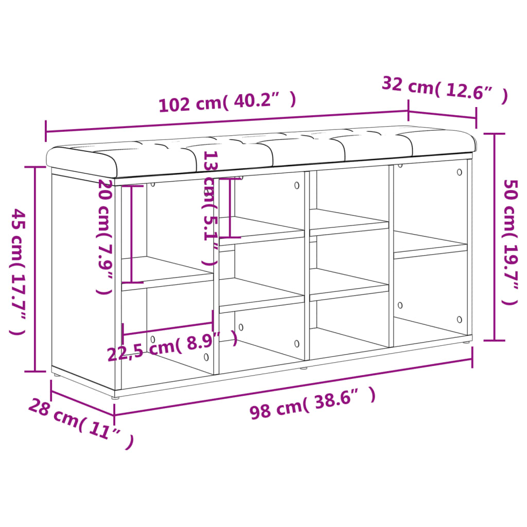 Panca Porta Scarpe Rovere Fumo 102x32x50 cm Legno Multistrato | homemem39