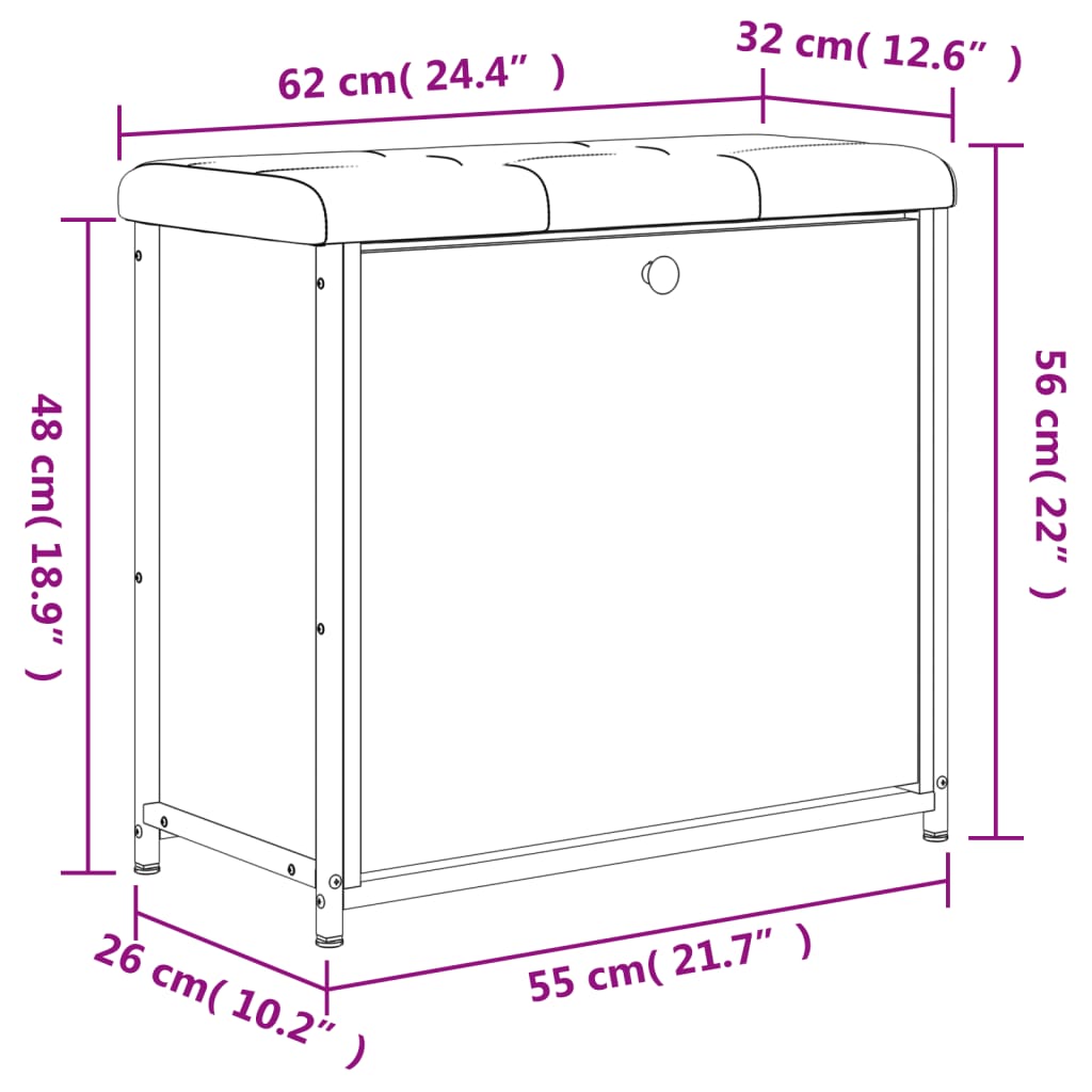 Panca Portascarpe Cassetto Ribaltabile Rovere Fumo 62x32x56cm | homemem39