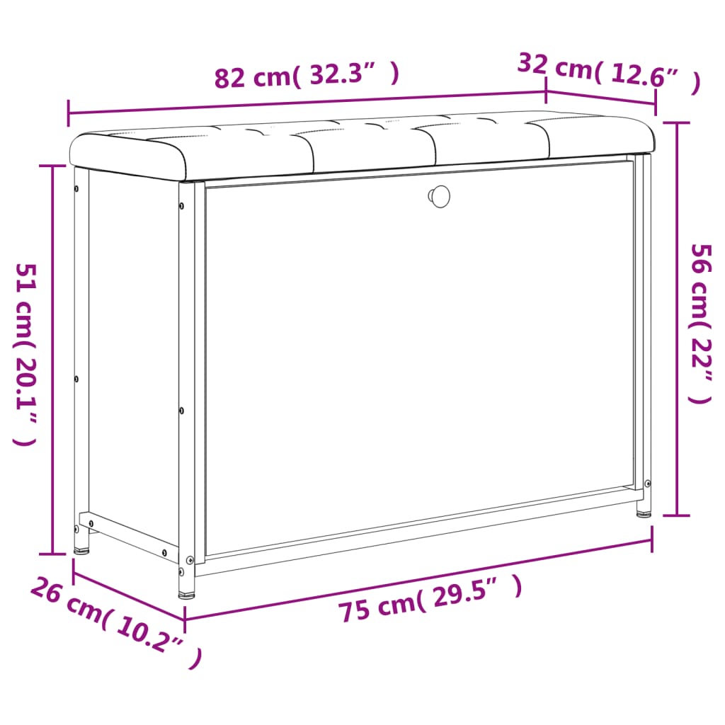 Panca Portascarpe Cassetto Ribaltabile Rovere Fumo 82x32x56cm | homemem39