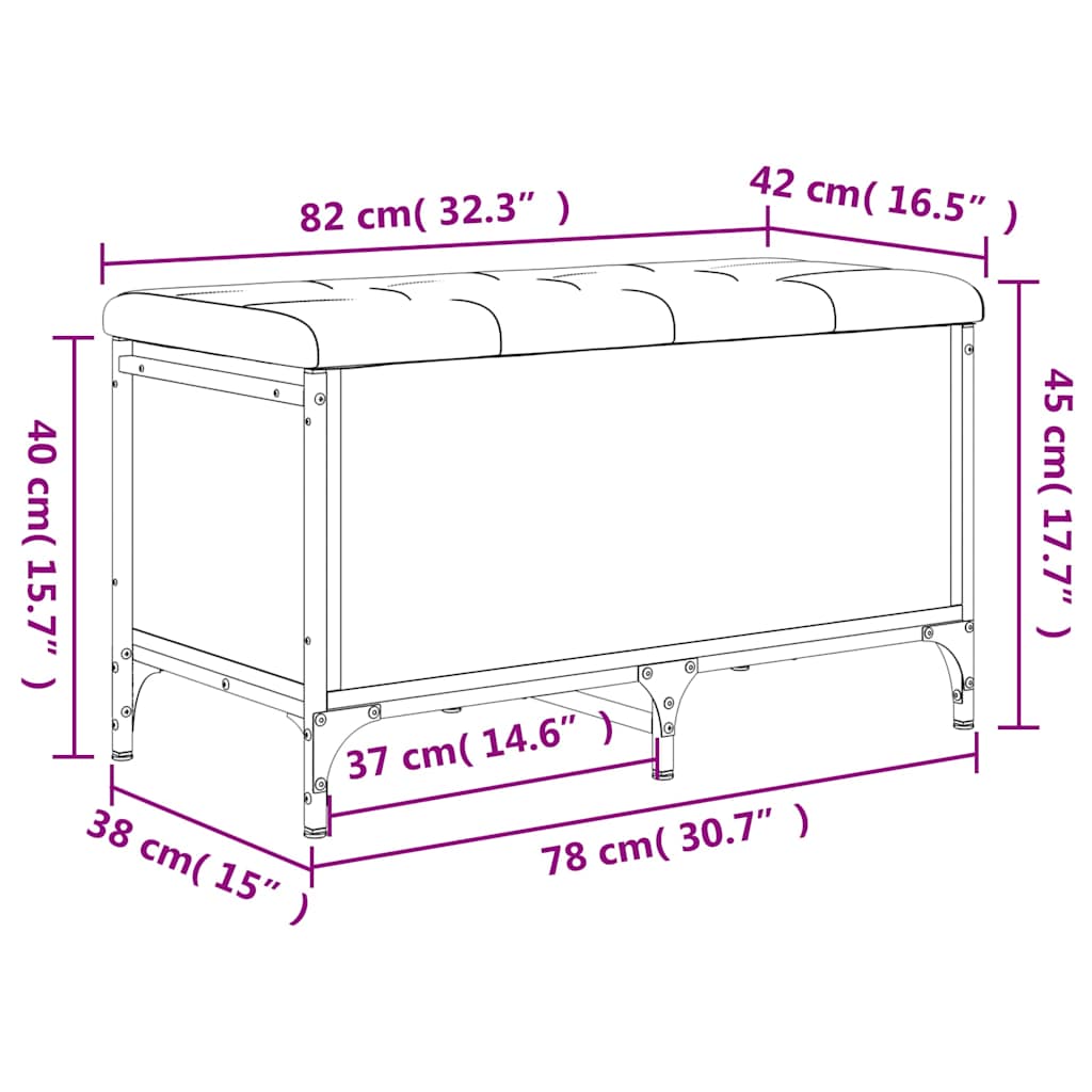Panca Portaoggetti Nera 82x42x45 cm in Legno Multistrato | homemem39