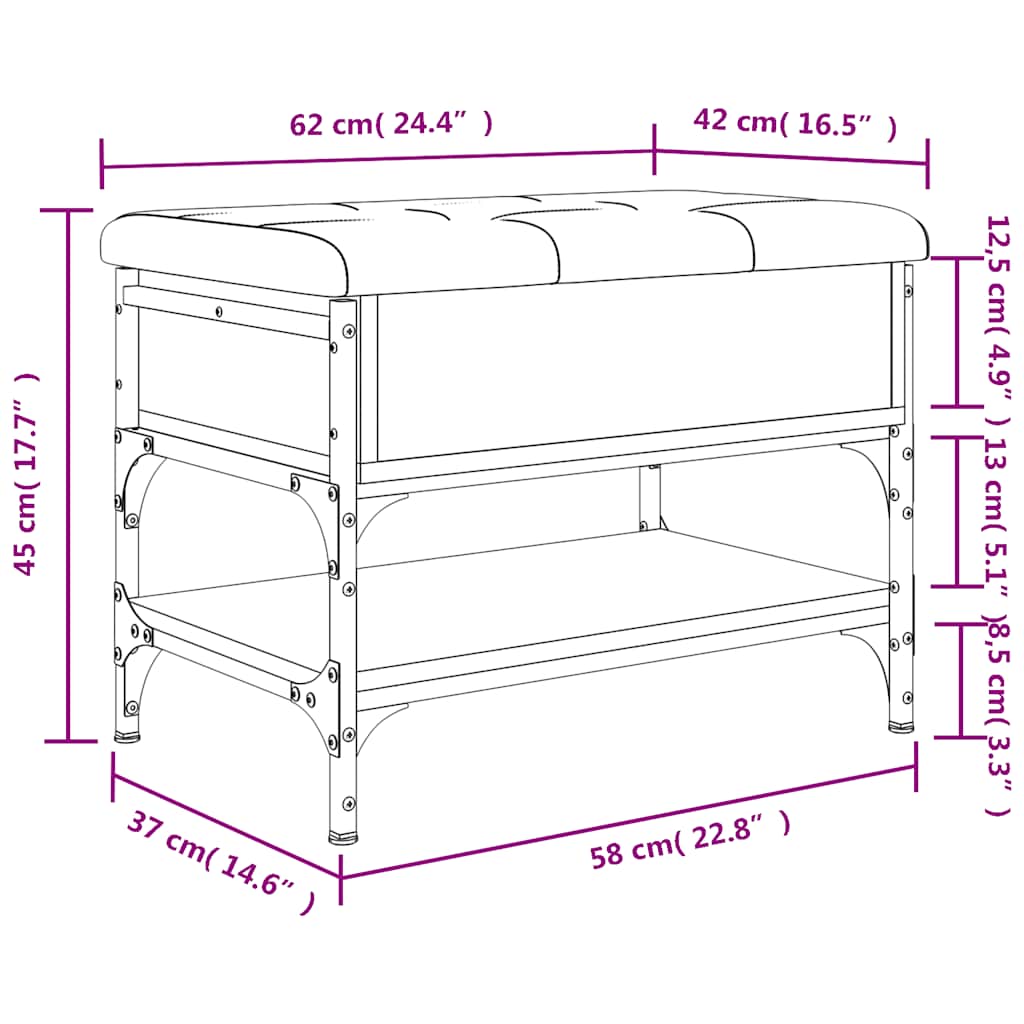 Panca Porta Scarpe Rovere Marrone 62x42x45 cm Legno Multistrato | homemem39