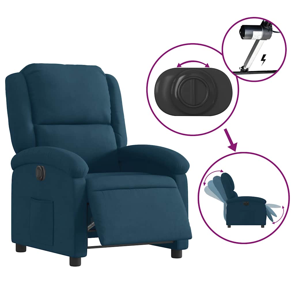 Poltrona Reclinabile Elettrica Blu in Velluto | homemem39