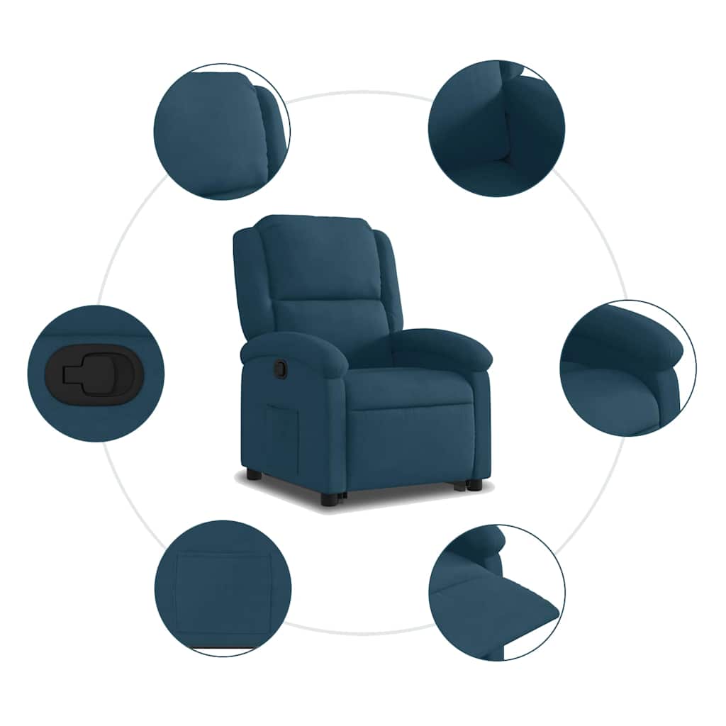 Poltrona Alzapersona Reclinabile Blu in Velluto | homemem39