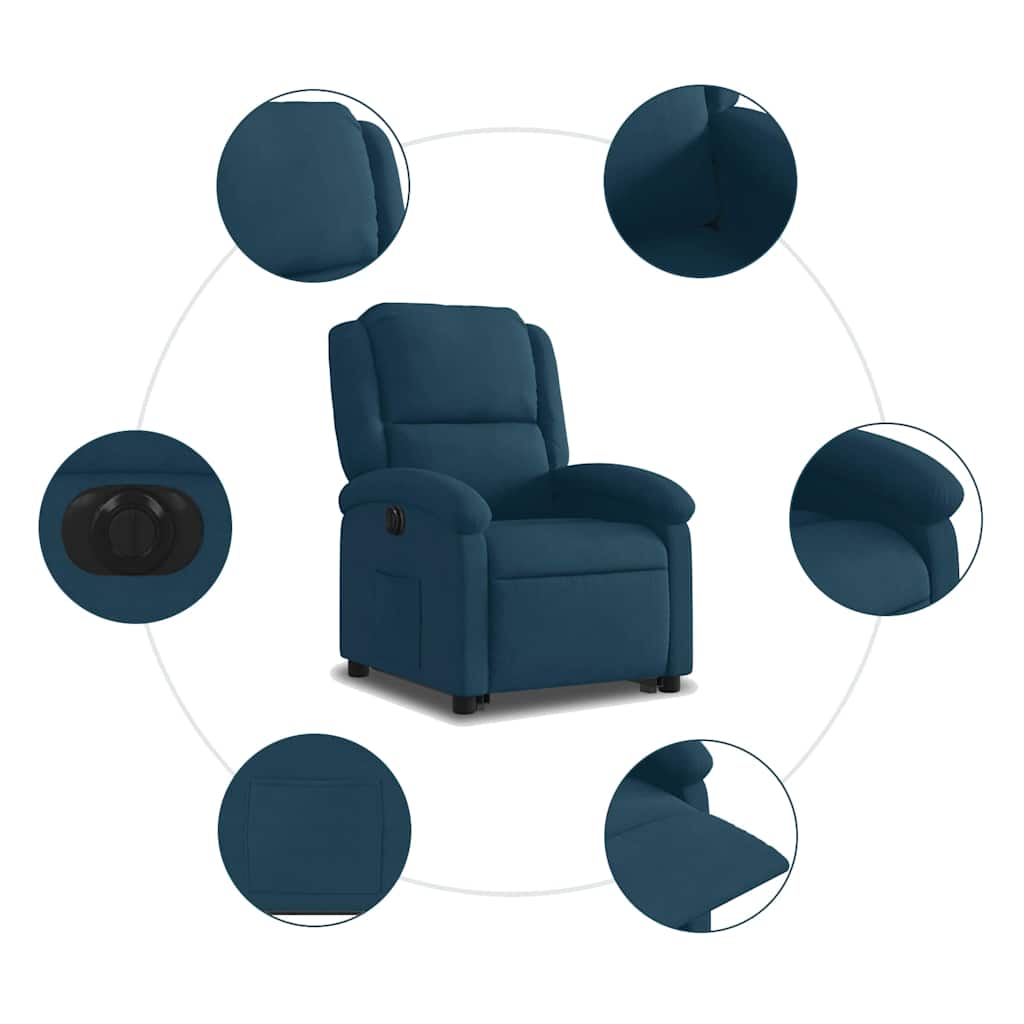 Poltrona Alzapersona Reclinabile Elettrica Blu in Velluto