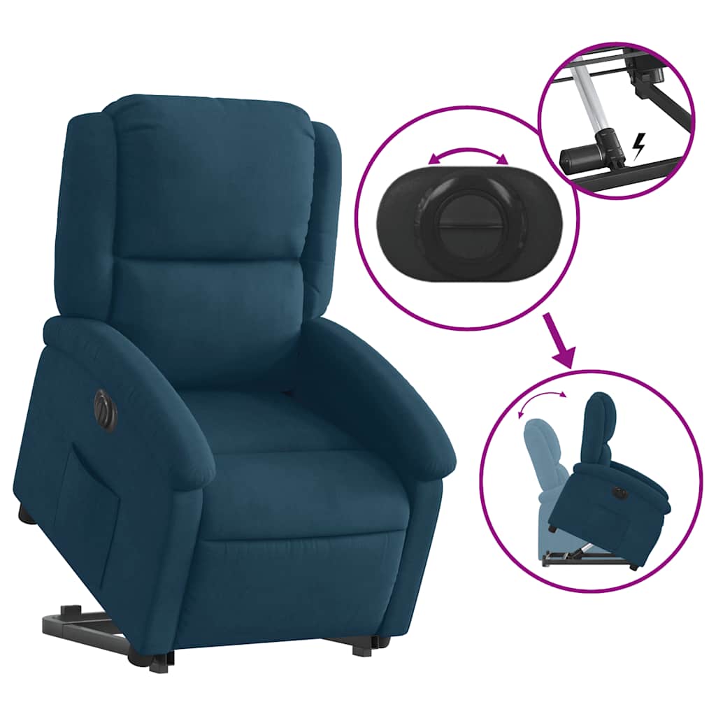 Poltrona Alzapersona Reclinabile Elettrica Blu in Velluto | homemem39