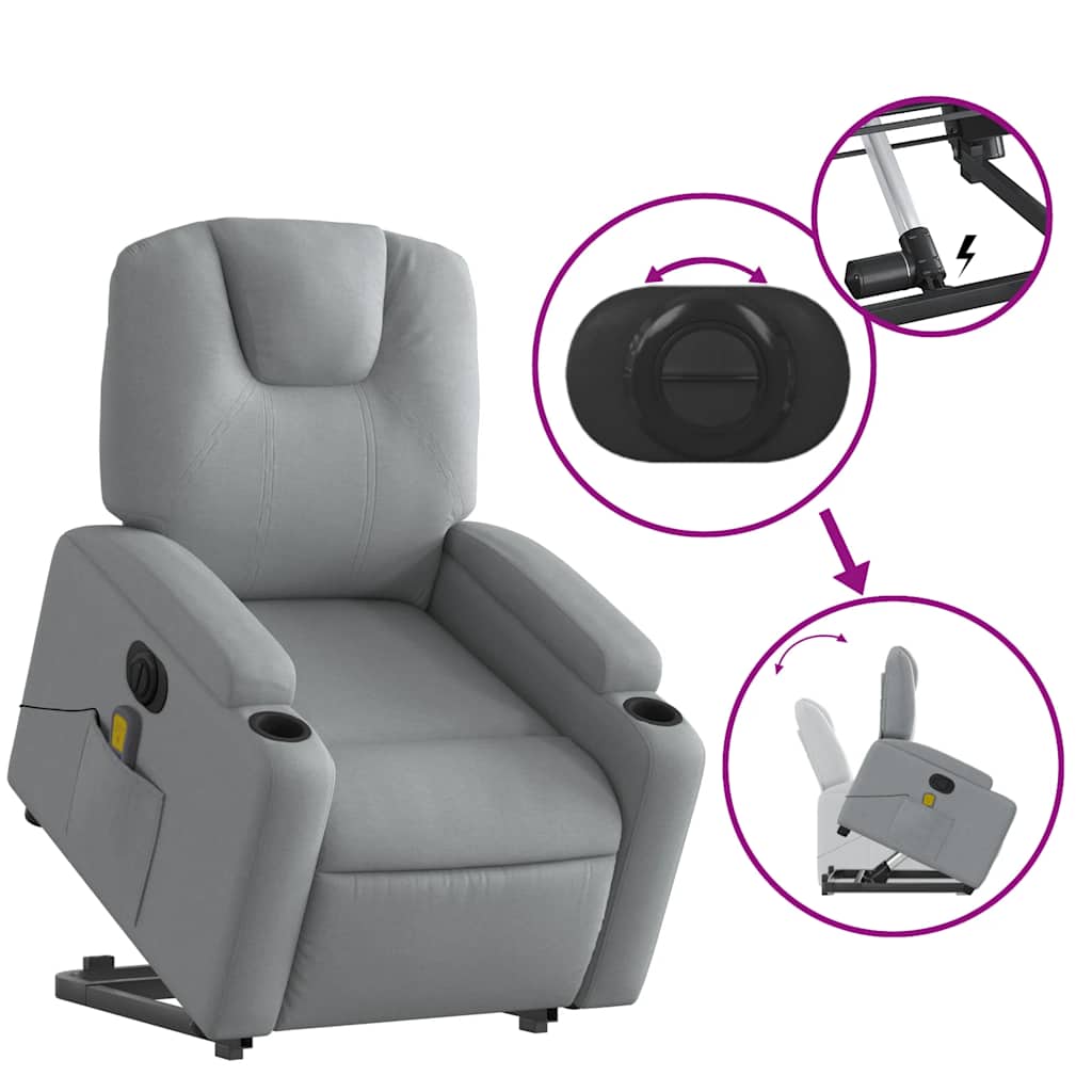Poltrona Alzapersona Massaggi Elettrica Grigio Chiaro Tessuto | homemem39