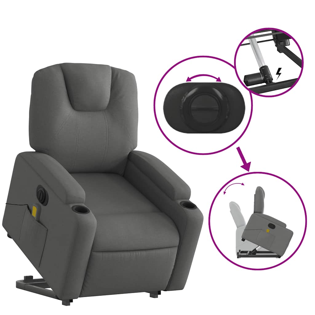 Poltrona Alzapersona Massaggi Elettrica Grigio Scuro Tessuto | homemem39