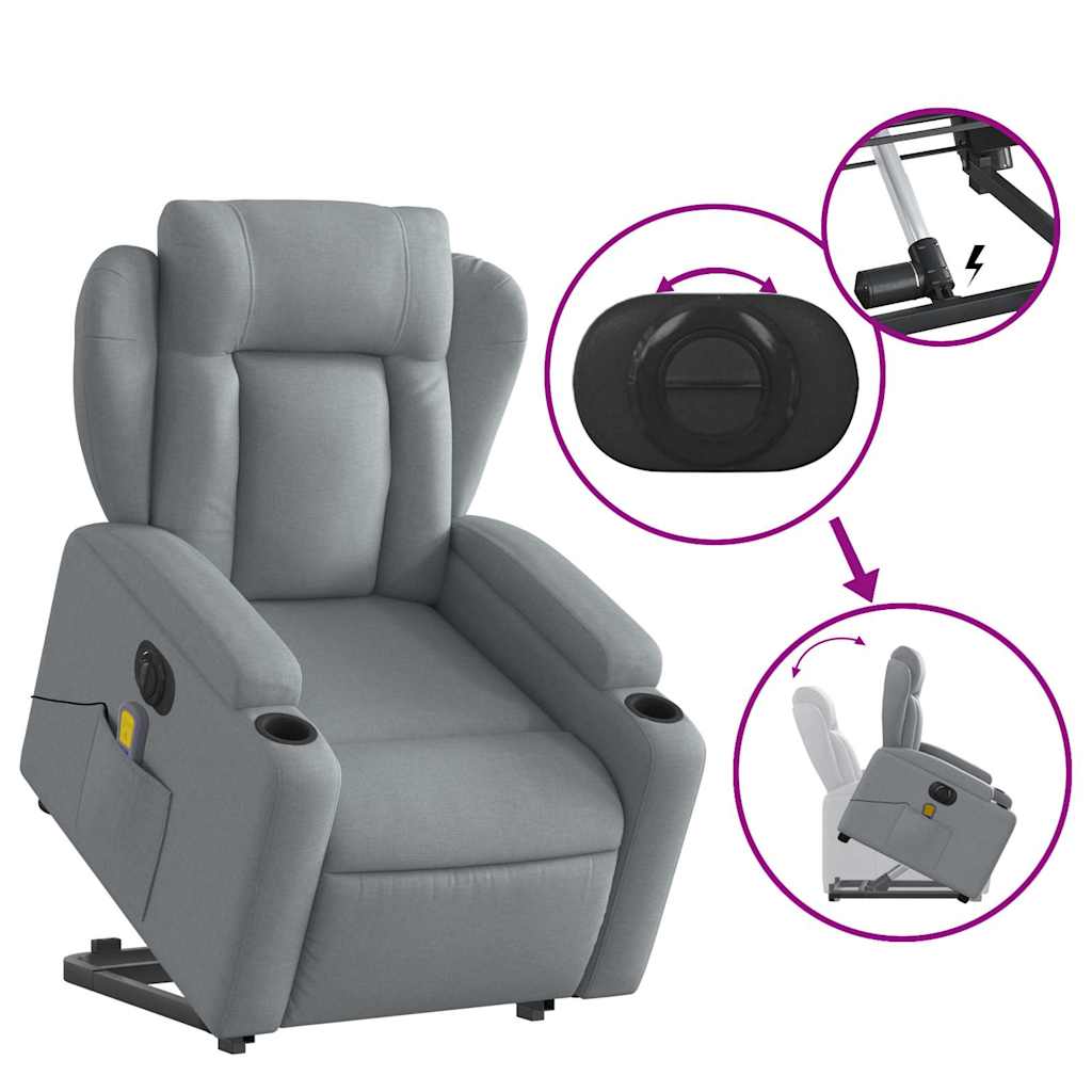 Poltrona Alzapersona Massaggi Elettrica Grigio Chiaro Tessuto | homemem39