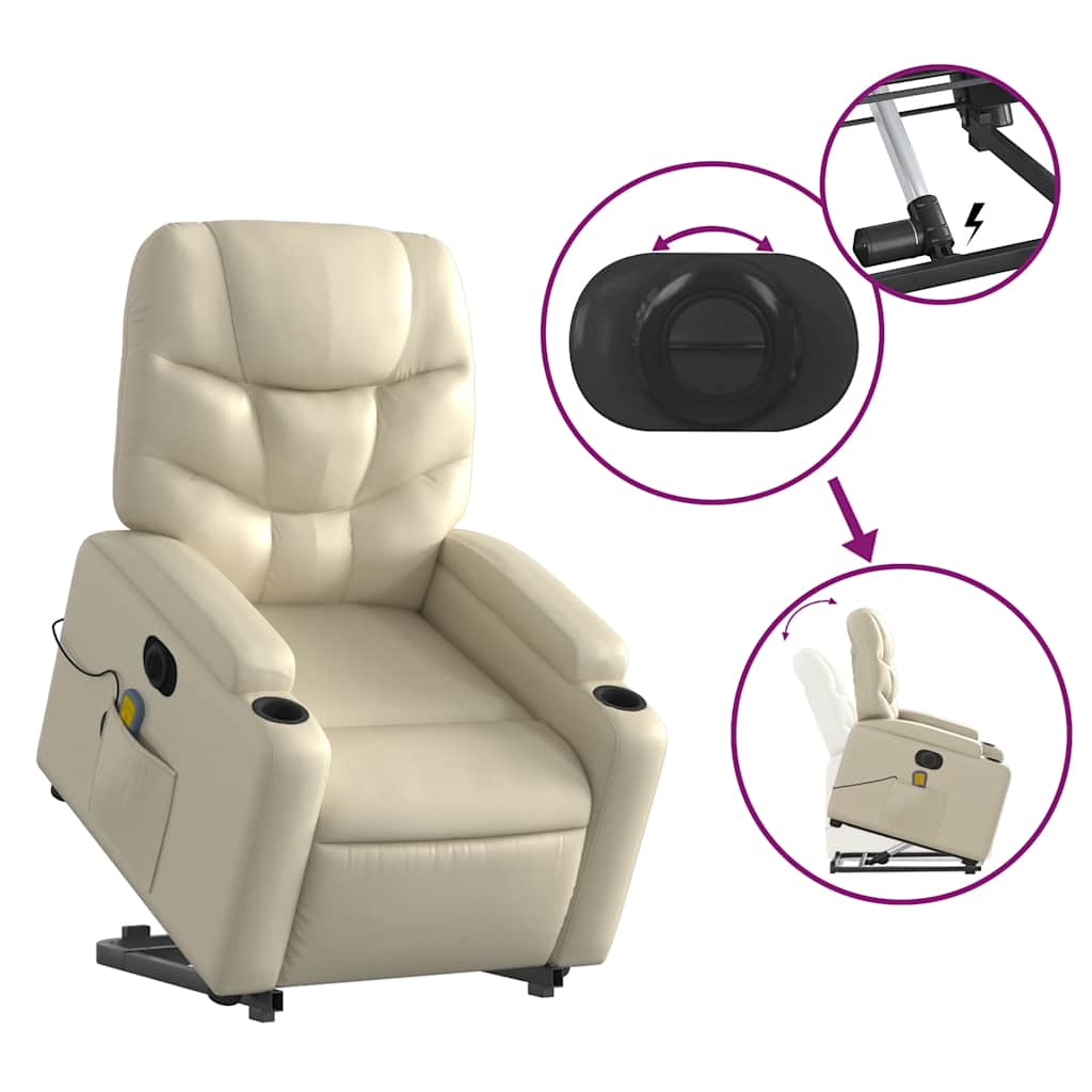 Poltrona Alzapersona Elettrica Reclinabile Crema in Similpelle | homemem39