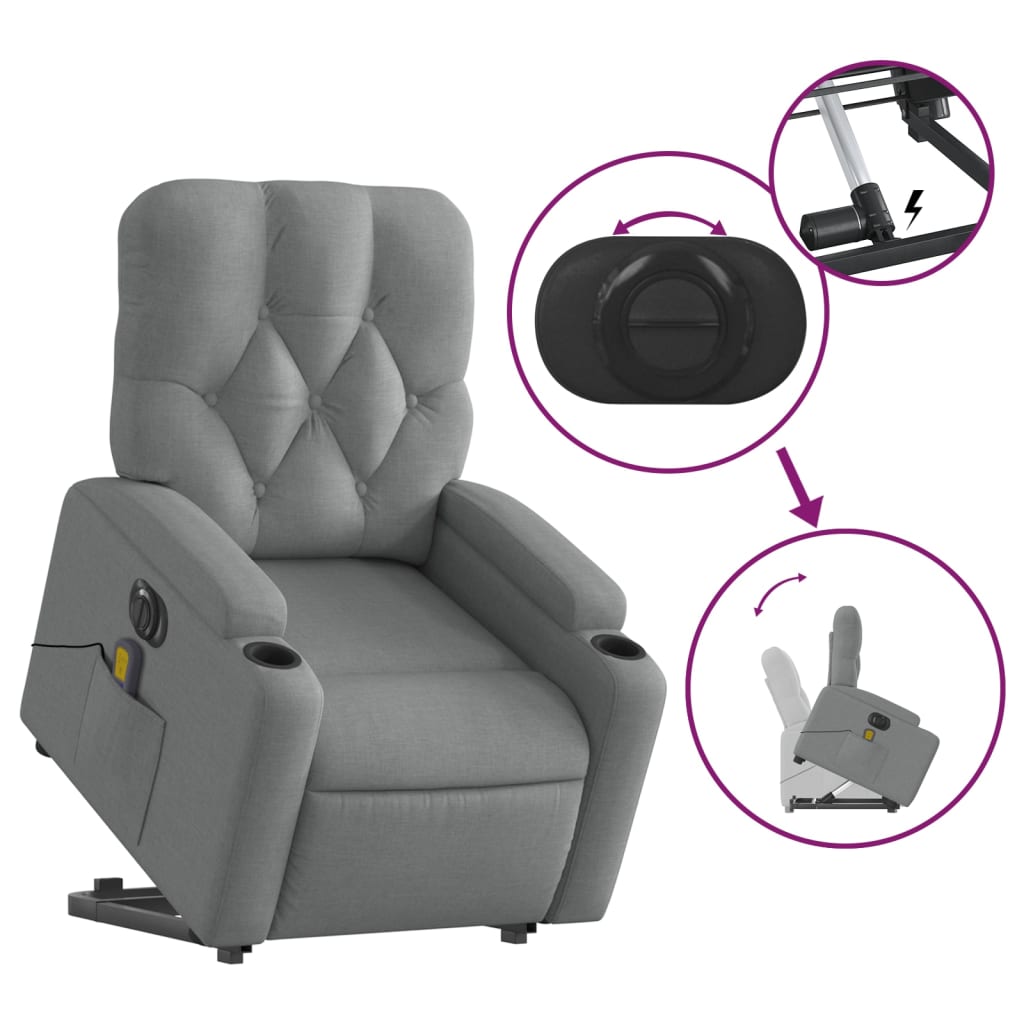 Poltrona Alzapersona Massaggi Elettrica Grigio Chiaro Tessuto | homemem39