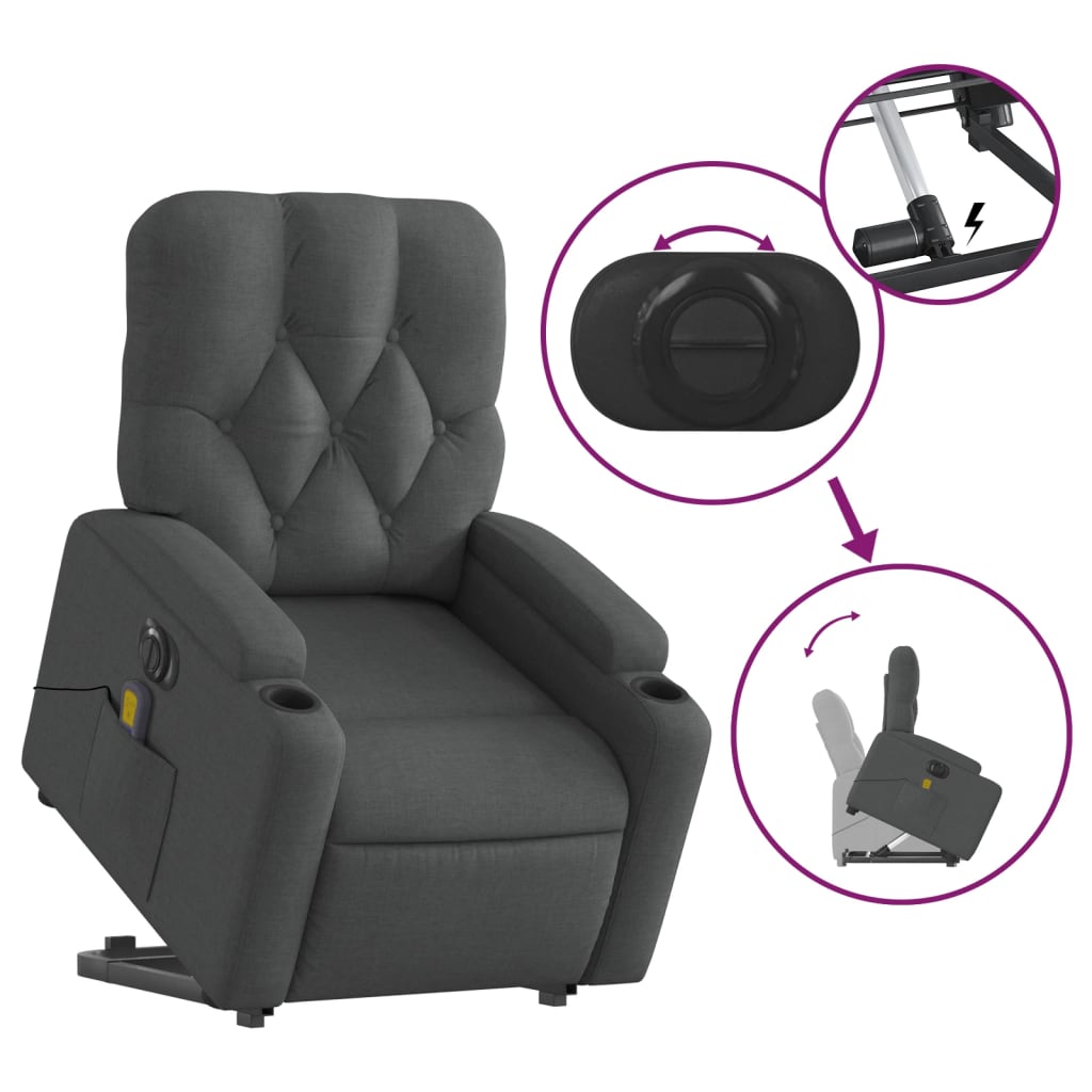 Poltrona Alzapersona Massaggi Elettrica Grigio Scuro Tessuto | homemem39