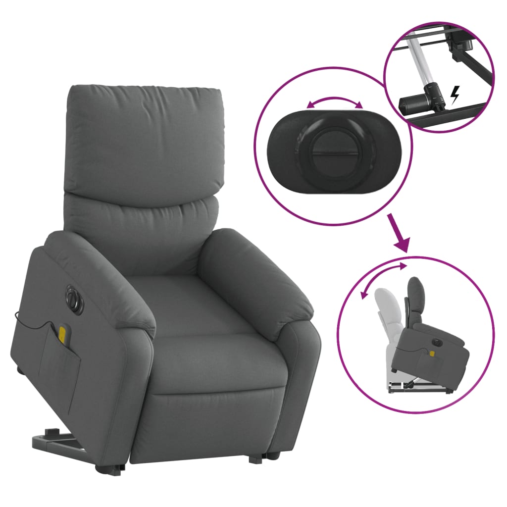 Poltrona Alzapersona Massaggi Elettrica Grigio Scuro Tessuto | homemem39