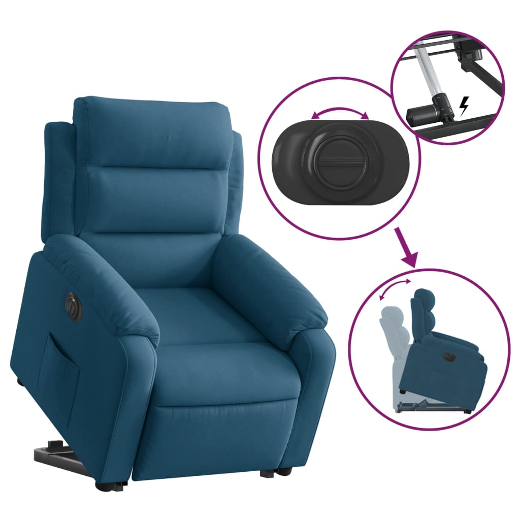 Poltrona Alzapersona Reclinabile Elettrica Blu in Velluto | homemem39