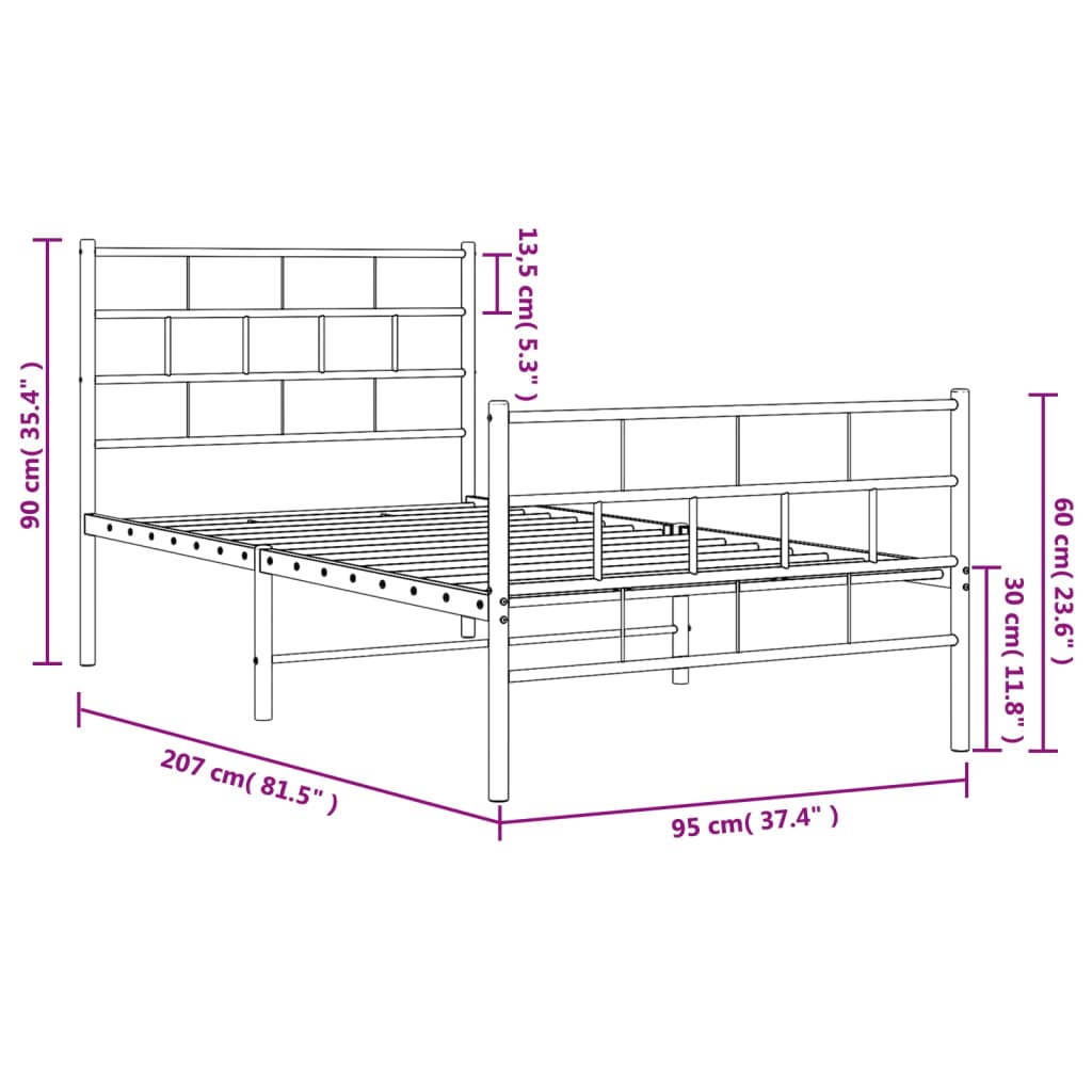 Giroletto con Testiera e Pediera Metallo Nero 90x200 cm | homemem39