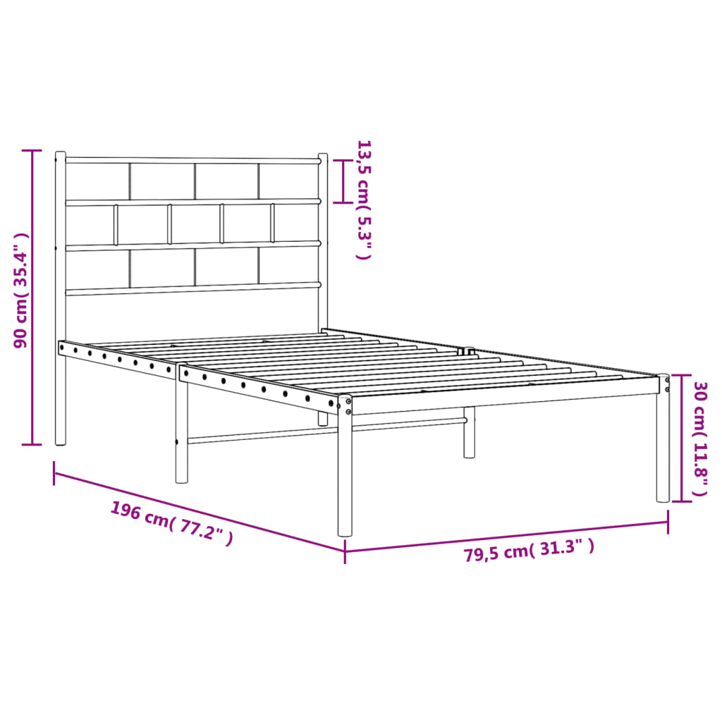 Giroletto senza Materaso con Testiera Metallo Bianco 75x190 cm | homemem39