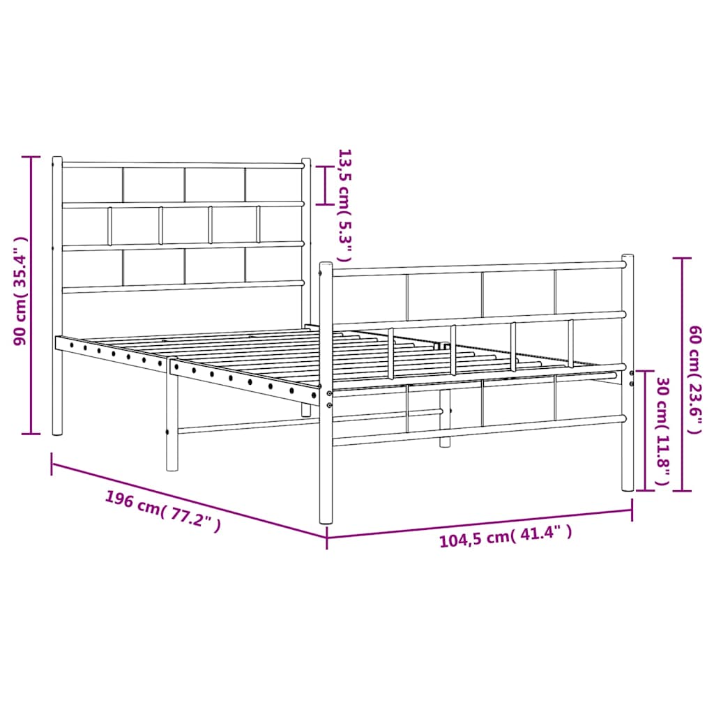 Giroletto con Testiera e Pediera Metallo Bianco 100x190 cm | homemem39