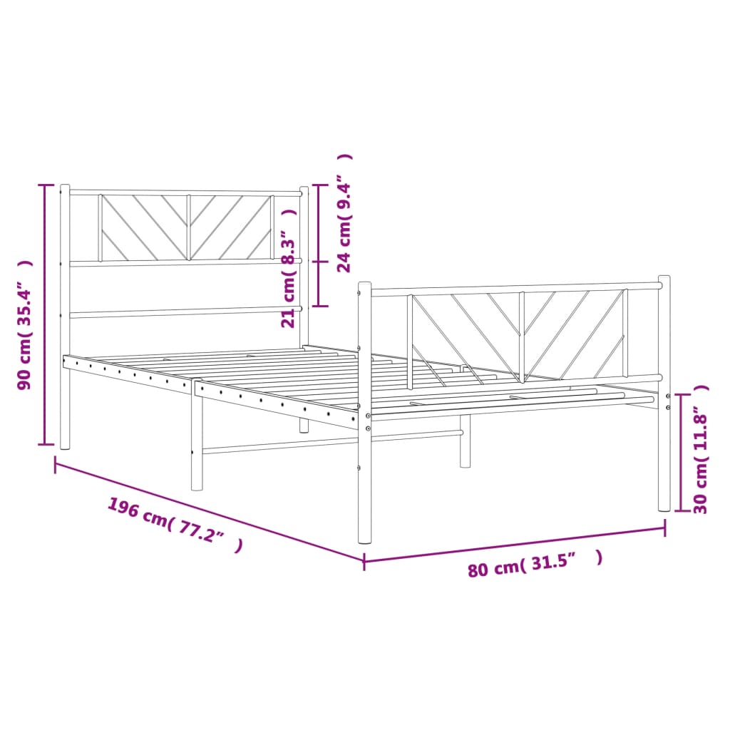 Giroletto con Testiera e Pediera Metallo Nero 75x190 cm | homemem39