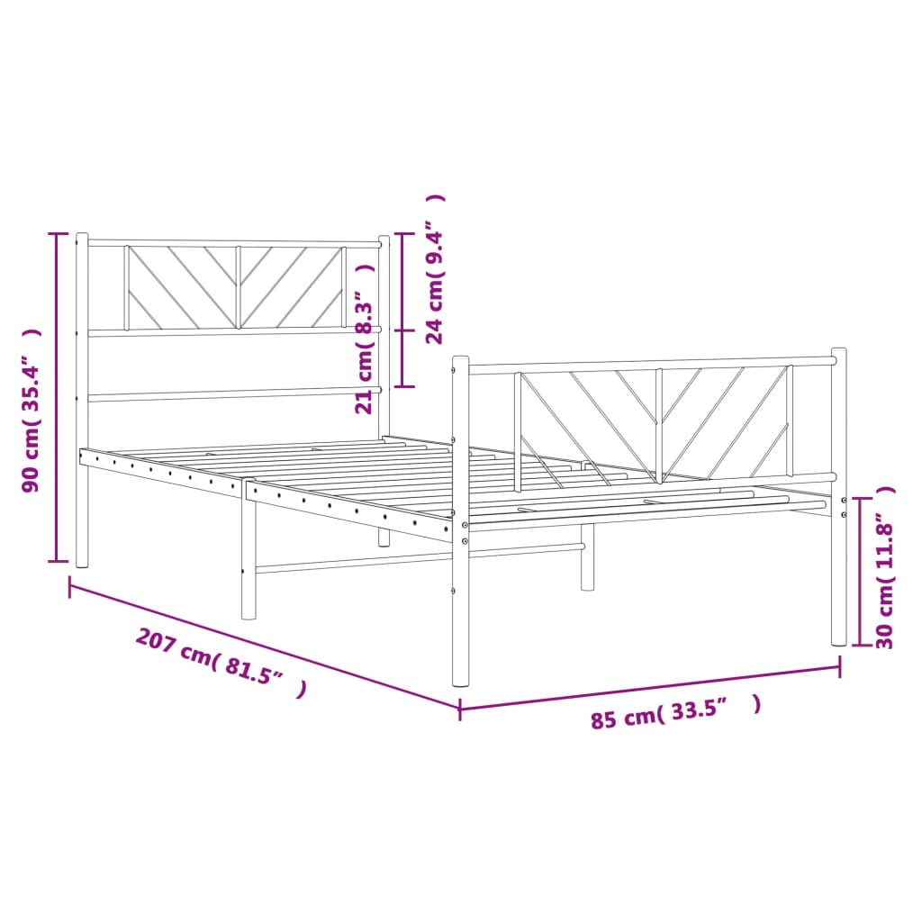 Giroletto con Testiera e Pediera Metallo Nero 80x200 cm | homemem39