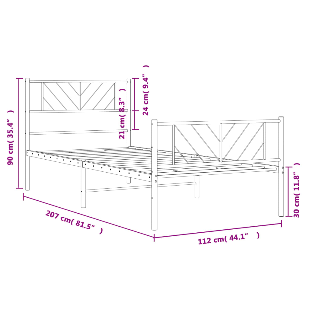 Giroletto con Testiera e Pediera Metallo Bianco 107x203 cm | homemem39