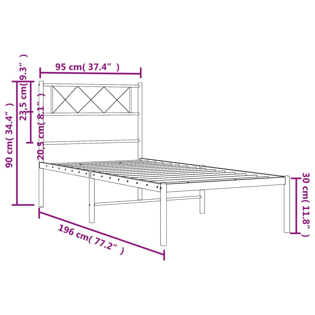 Giroletto con Testiera Metallo Bianco 90x190 cm | homemem39