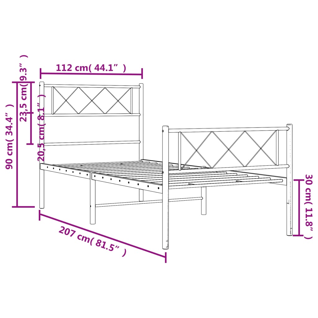 Giroletto con Testiera e Pediera Metallo Bianco 107x203 cm | homemem39