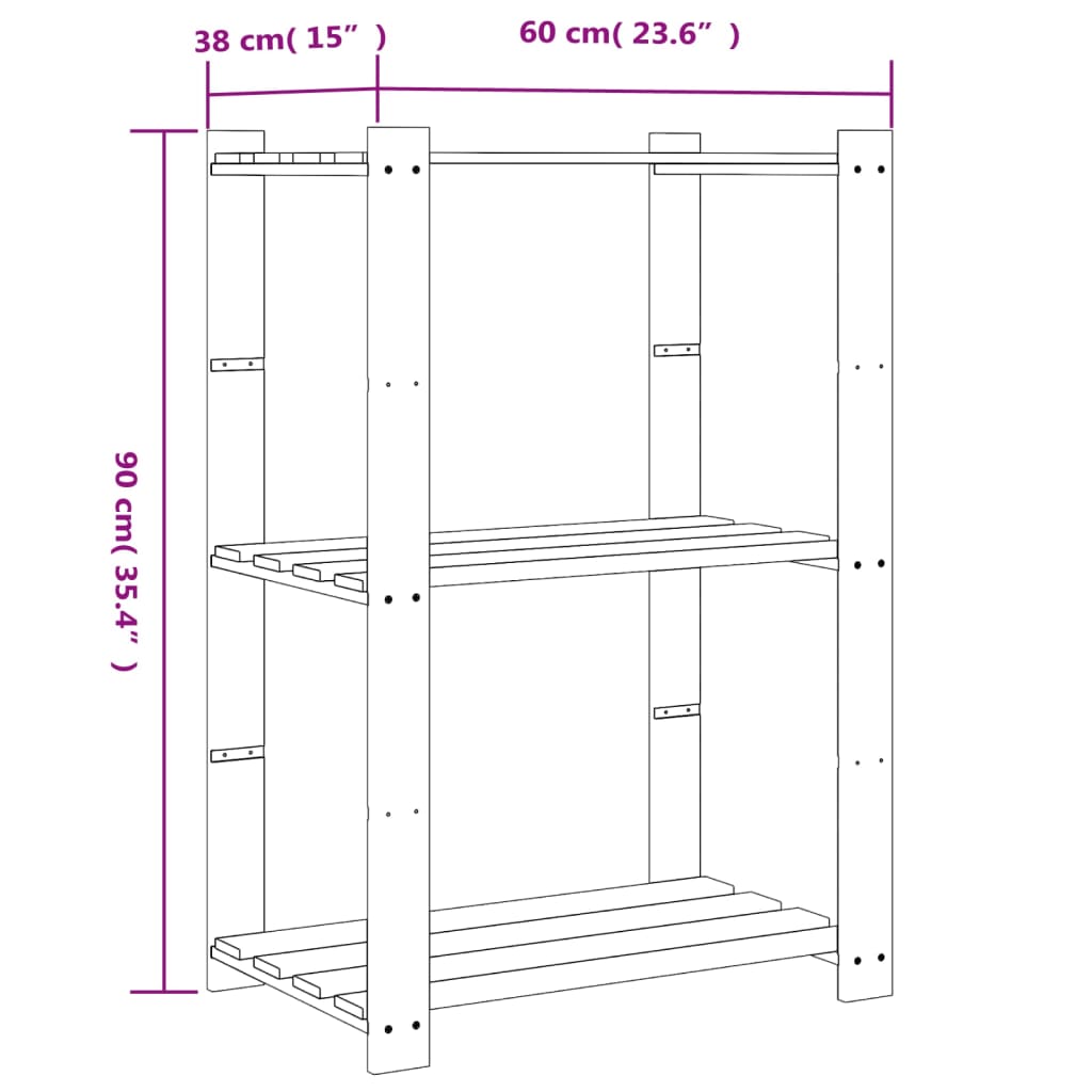 Scaffale a 3 Livelli Grigio 60x38x90 cm in Legno di Pino