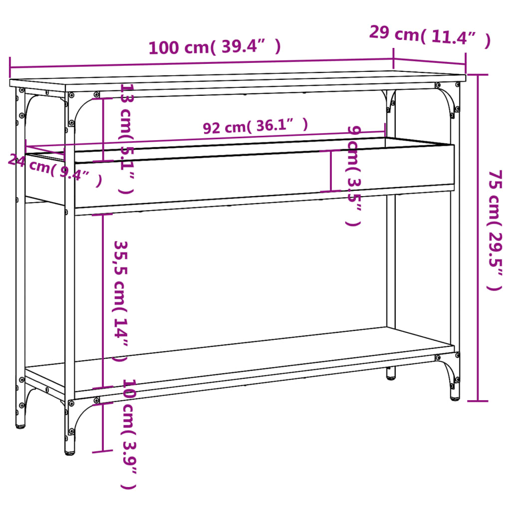 Tavolo Consolle Ripiano Rovere Fumo 100x29x75 Legno Multistrato | homemem39