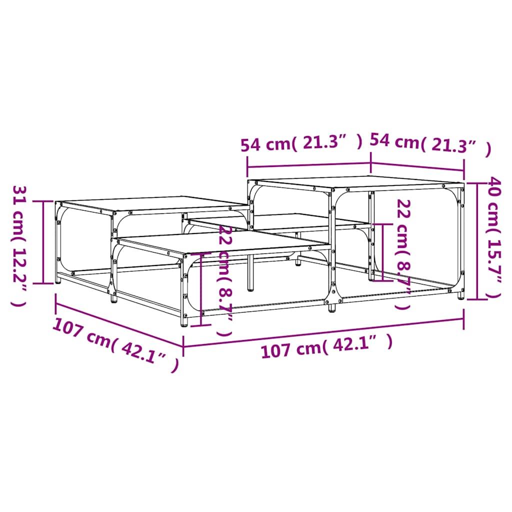 Tavolino da Salotto Nero 107x107x40 cm in Legno Multistrato