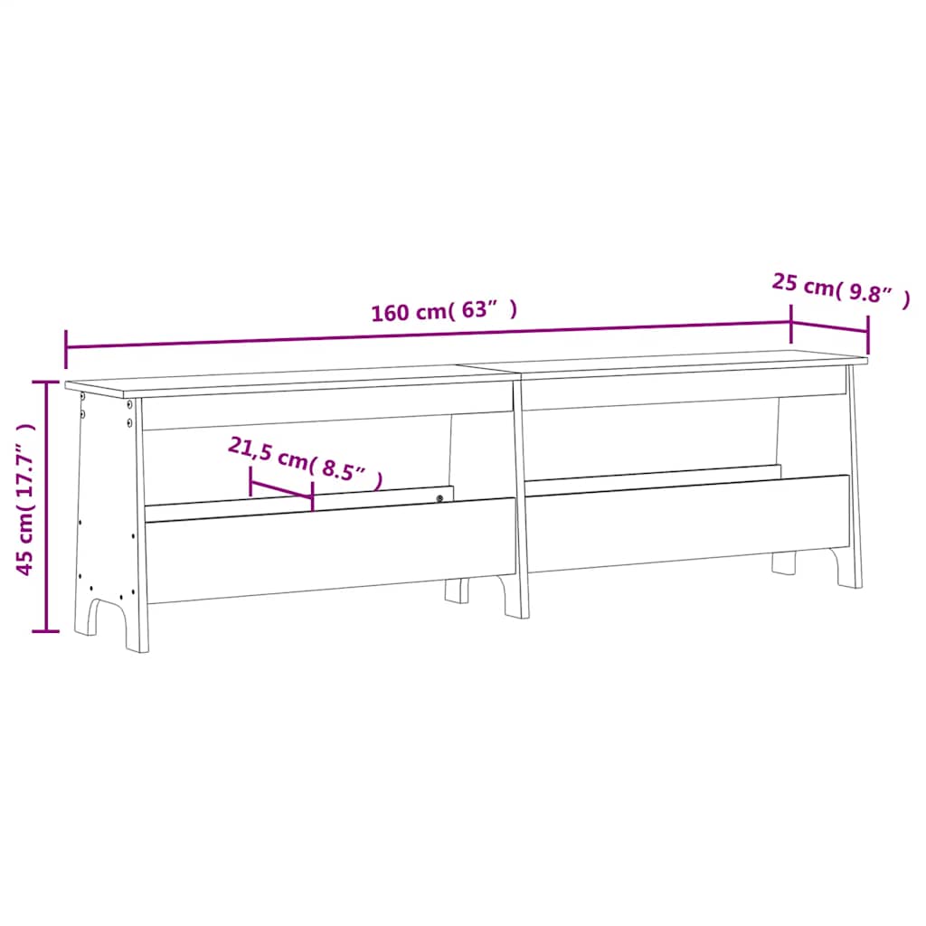 Panca da ingresso 160x28x45 cm in legno massello di pino | homemem39