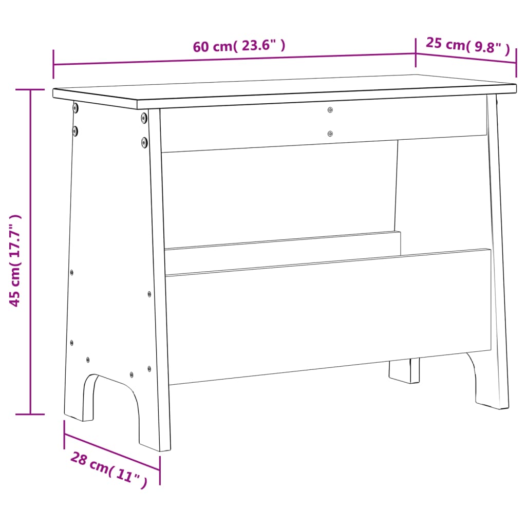 Panca da Ingresso Marrone Cera 60x28x45 cm Legno Massello Pino | homemem39