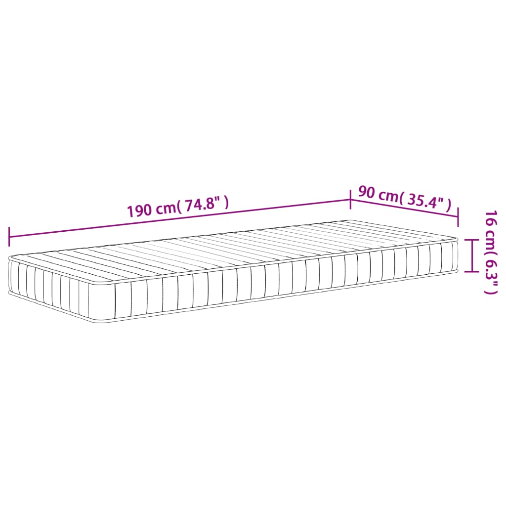 Materasso in Schiuma Mediamente Morbido 90x190cm Single Size
