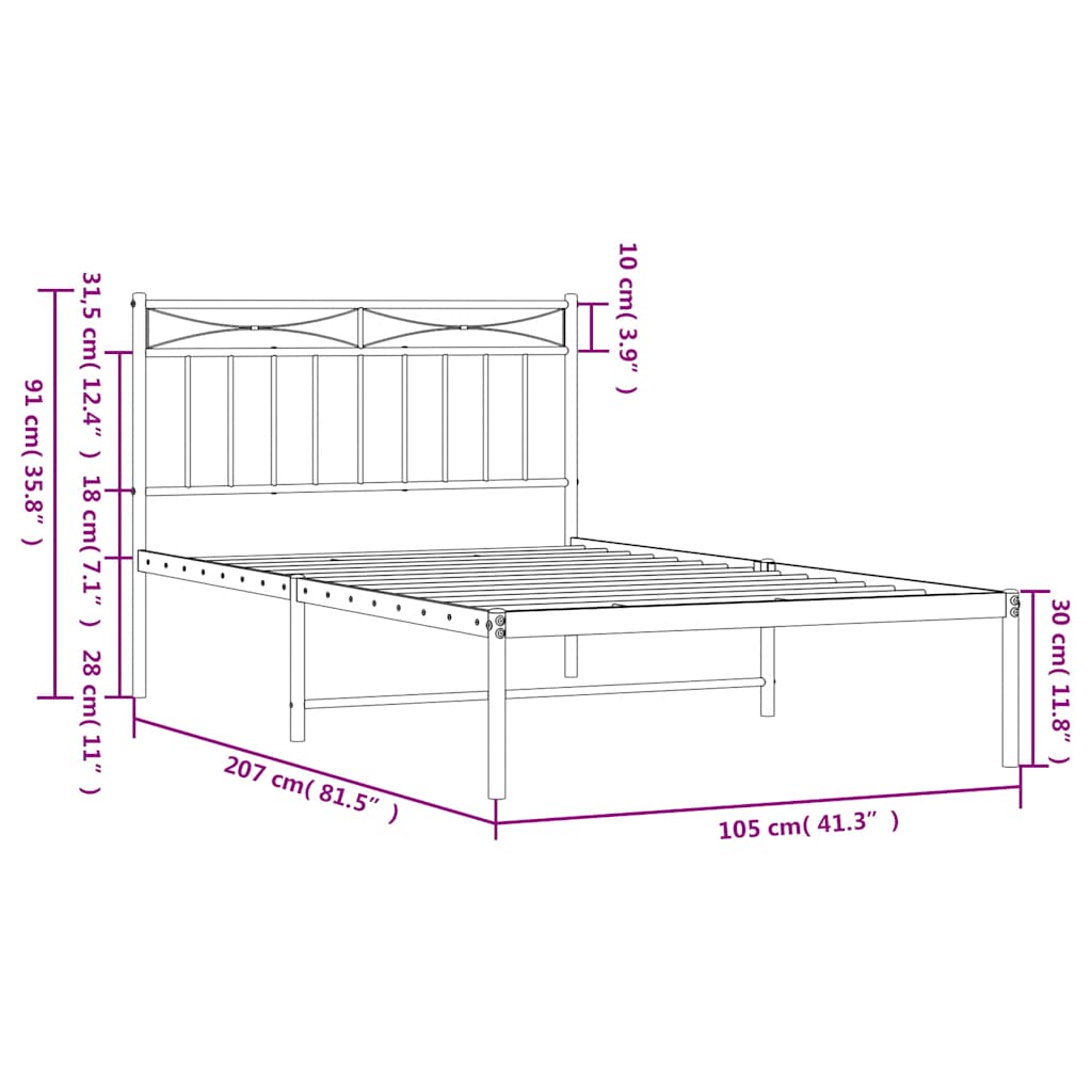 Giroletto con Testiera Metallo Nero 100x200 cm | homemem39